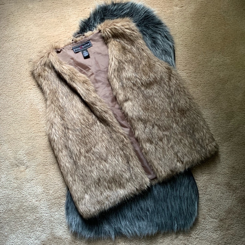 Gray/brown faux fur oversized vest